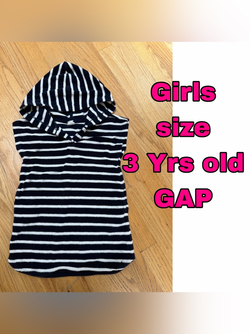 GAP Girls Navy and White Striped Hooded Swim Coverup